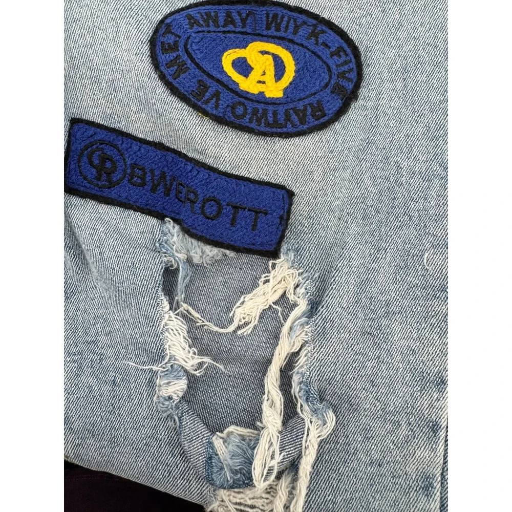 BWEROTT Mens Distressed Light Wash Jeans with Spider Patches Size 35x31